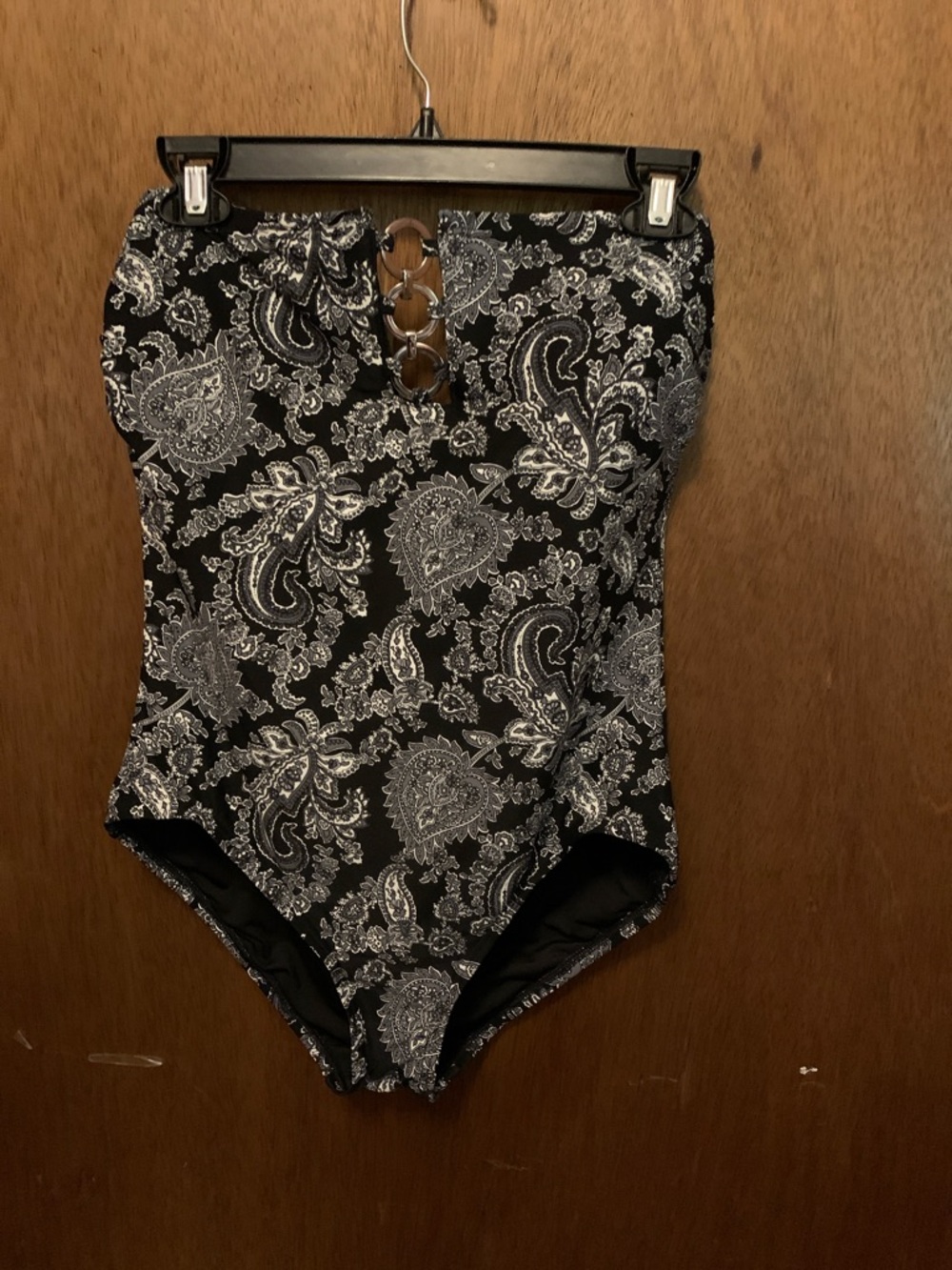 Black Paisley One-Piece Swimsuit with Lace-Up Detail